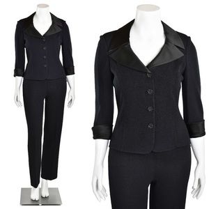 St John Black Santana Knit Blazer Tuxedo Pant Suit